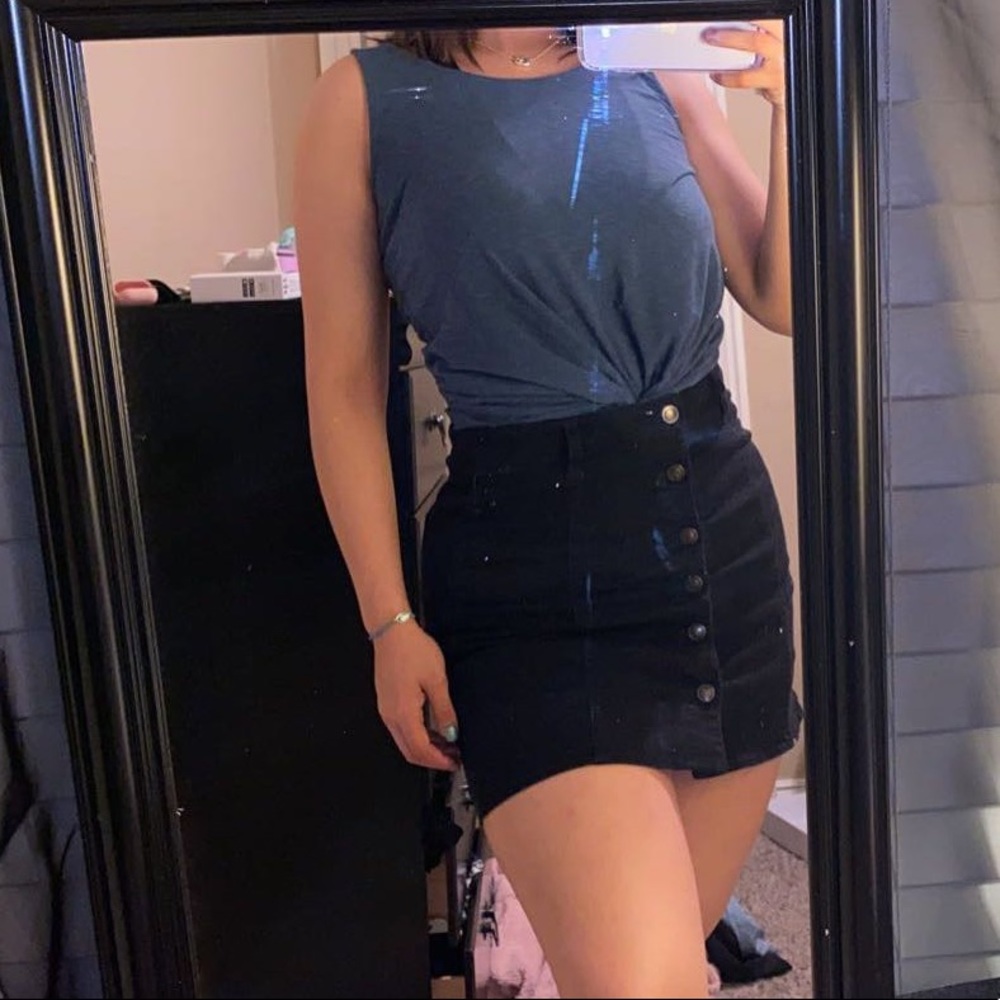 Black Button Up Denim Skirt